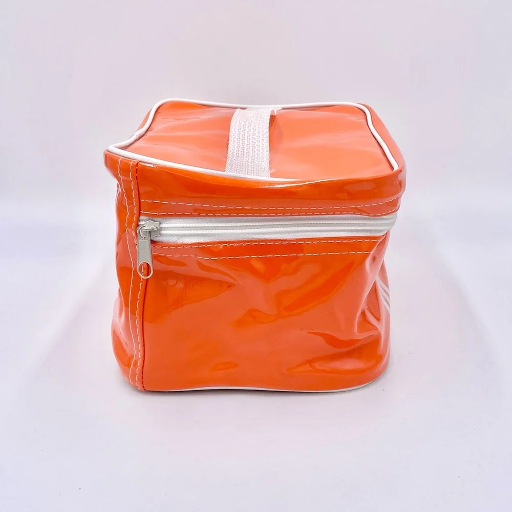 Vintage Adidas Vinyl Orange White Trefoil Logo Stripe Zip Up Block Travel Bag